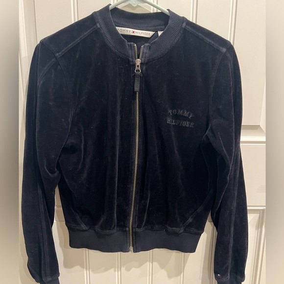 Tommy Hilfiger Medium Black Velvet Velour zip up Jacket - Picture 1 of 10